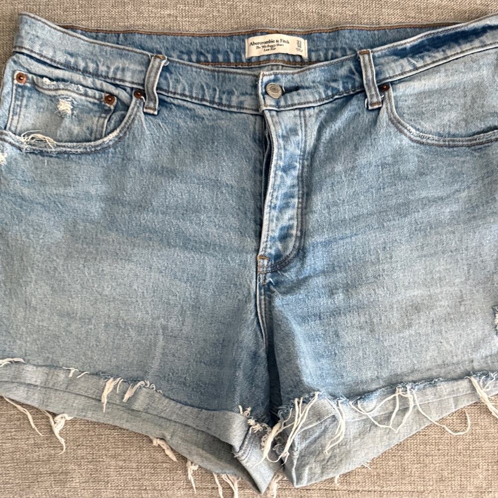 Abercrombie & Fitch Light Wash Distressed Denim Shorts
